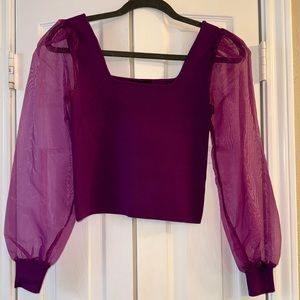 House of Harlow 1960 Sheer Puff Sleeves Knit Top